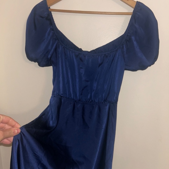 Edit by Nine Satin Puff Sleeve Dress – Navy Blue, Size S - Picture 4 of 8